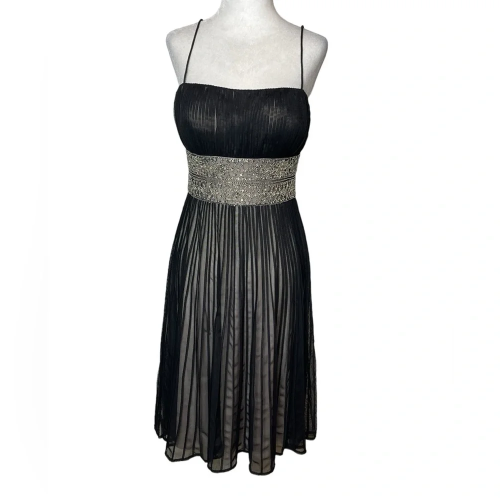 JS Collections Black Chiffon Cocktail Dress Beaded Waist | Size 6 - Picture 1 of 10